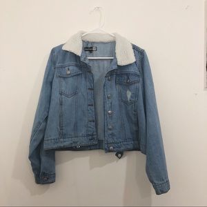 DENIM JACKET WITH FUR ON COLLAR